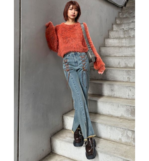 MURUA「レースアップフレアデニム」|デニム|