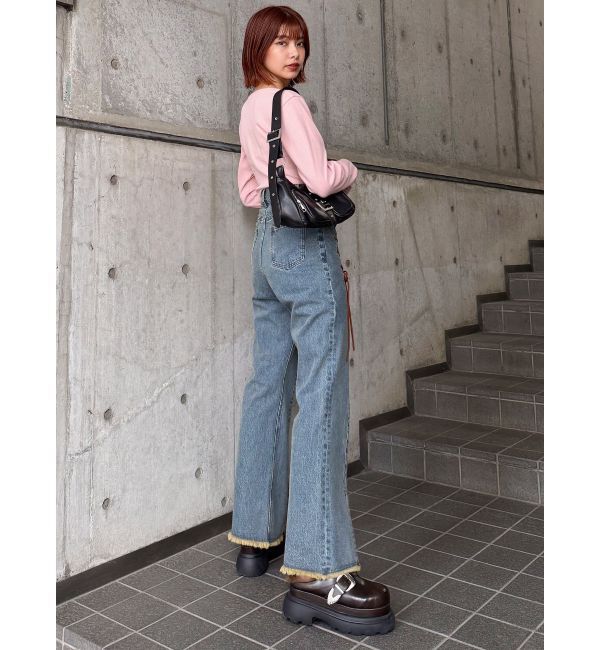 MURUA「レースアップフレアデニム」|デニム|