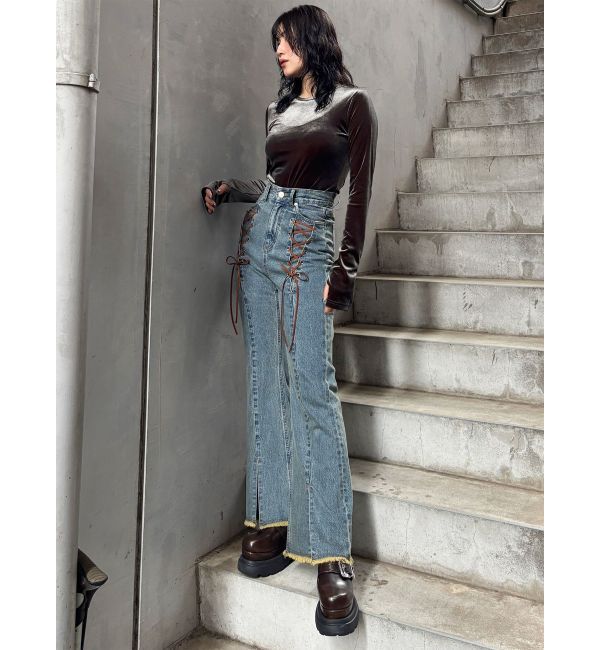 MURUA「レースアップフレアデニム」|デニム|