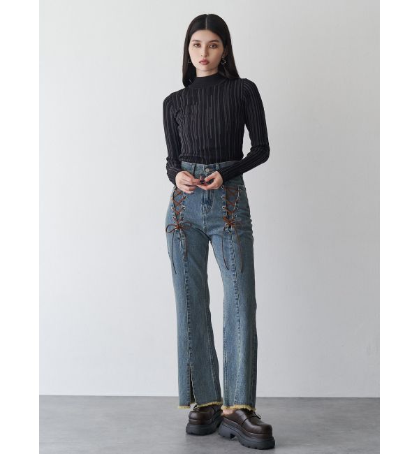 MURUA「レースアップフレアデニム」|デニム|