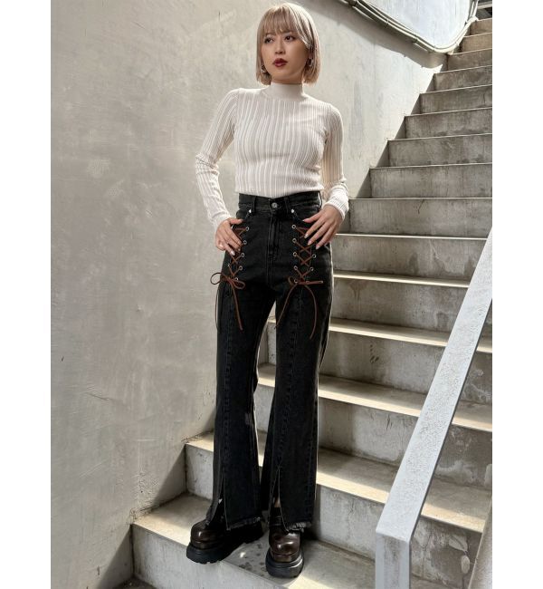 MURUA「レースアップフレアデニム」|デニム|