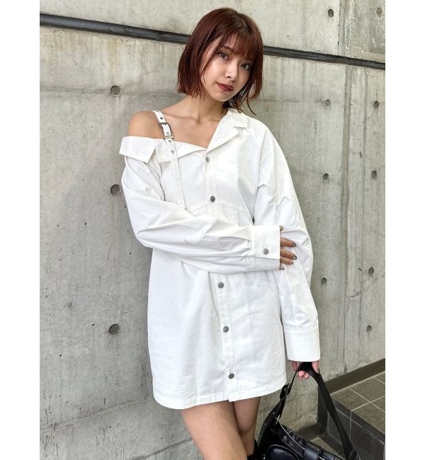 MURUA「アシメショルダーミニシャツワンピース」|ワンピース|