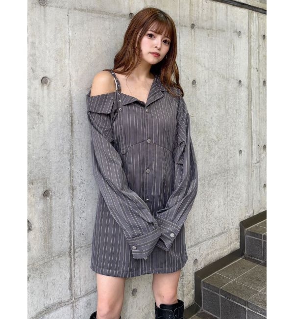 MURUA「アシメショルダーミニシャツワンピース」|ワンピース|