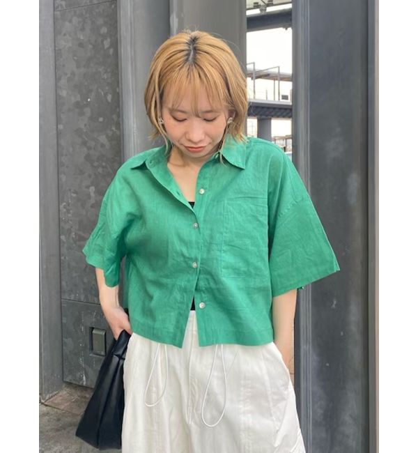 Ungrid「リネン混ショートデザインハーフスリーブシャツ」|シャツ・ブラウス|