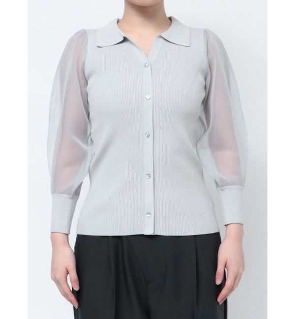 LAGUNAMOON「シャツカラーシアースリーブニットプルオーバー」|ニット・セーター|