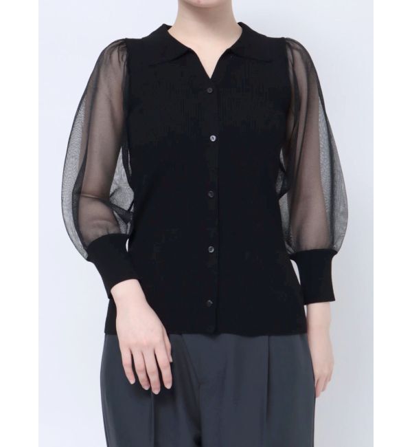 LAGUNAMOON「シャツカラーシアースリーブニットプルオーバー」|ニット・セーター|