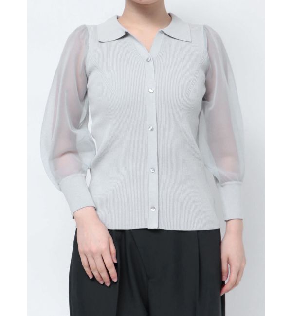 LAGUNAMOON「シャツカラーシアースリーブニットプルオーバー」|ニット・セーター|