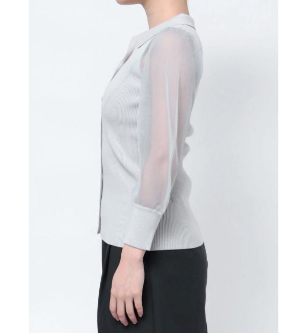 LAGUNAMOON「シャツカラーシアースリーブニットプルオーバー」|ニット・セーター|