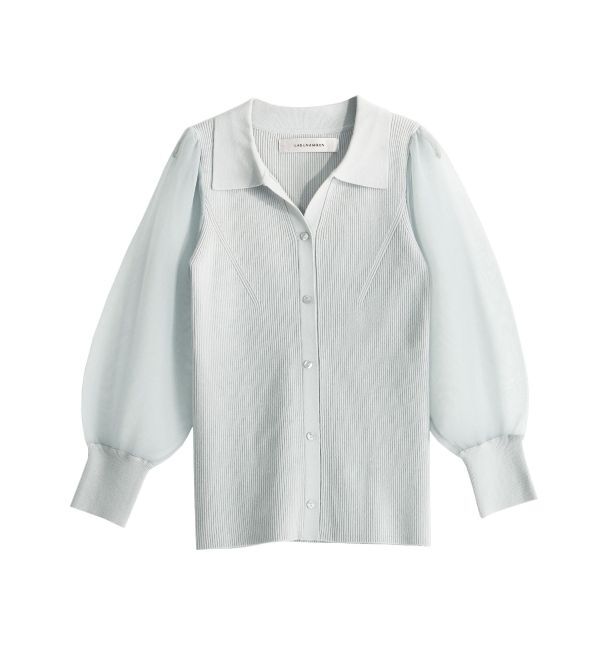 LAGUNAMOON「シャツカラーシアースリーブニットプルオーバー」|ニット・セーター|