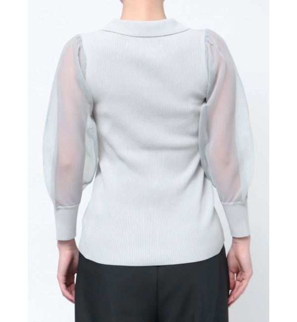 LAGUNAMOON「シャツカラーシアースリーブニットプルオーバー」|ニット・セーター|