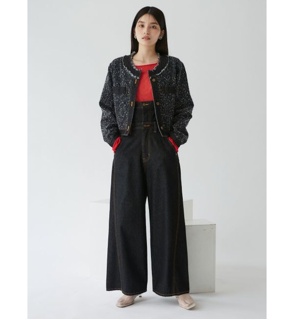 LAGUNAMOON「ツイードライクノーカラーデニムジャケット」|デニムジャケット|