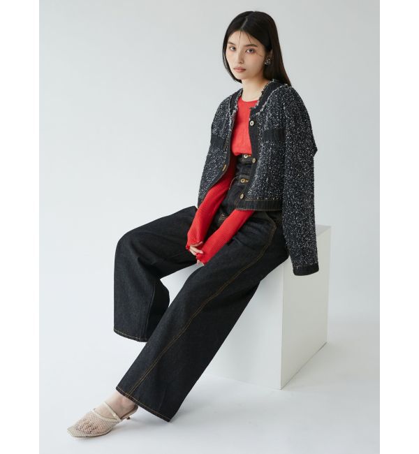 LAGUNAMOON「ツイードライクノーカラーデニムジャケット」|デニムジャケット|