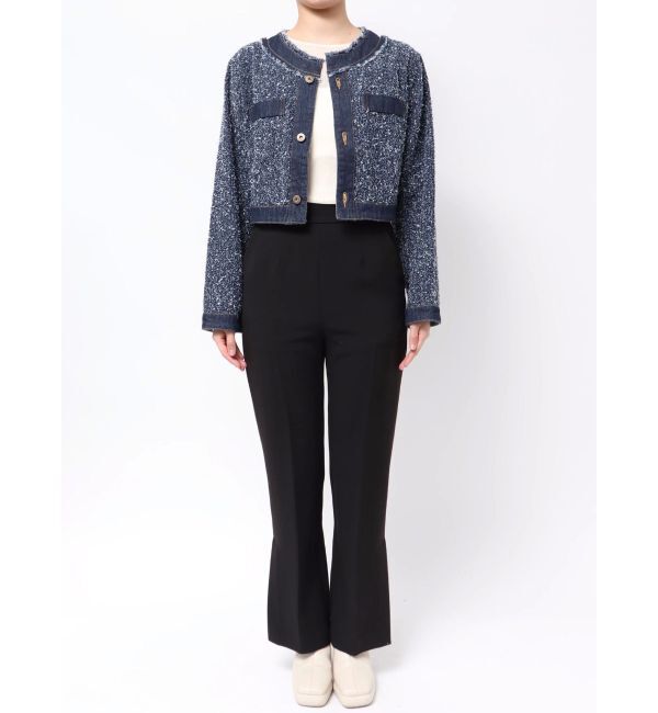 LAGUNAMOON「ツイードライクノーカラーデニムジャケット」|デニムジャケット|