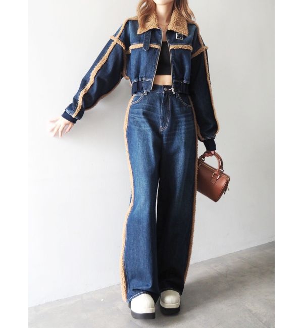 EVRIS「ボアステッチワイドデニムパンツ【セットアップ着用可能】」|デニム|