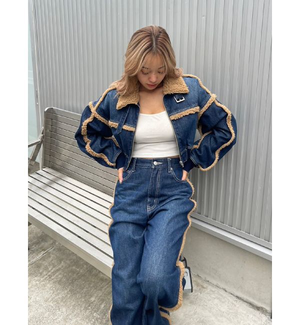 EVRIS「ボアステッチワイドデニムパンツ【セットアップ着用可能】」|デニム|