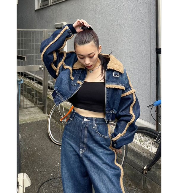 EVRIS「ボアステッチワイドデニムパンツ【セットアップ着用可能】」|デニム|