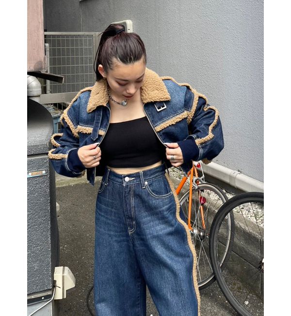 EVRIS「ボアステッチワイドデニムパンツ【セットアップ着用可能】」|デニム|