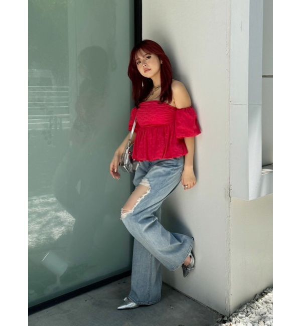 EVRIS「スクエアダメージワイドパンツ」|デニム|