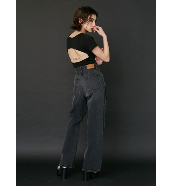 EVRIS「スクエアダメージワイドパンツ」|デニム|