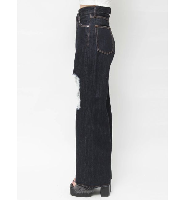 EVRIS「スクエアダメージワイドパンツ」|デニム|