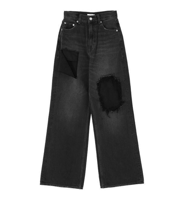 EVRIS「スクエアダメージワイドパンツ」|デニム|