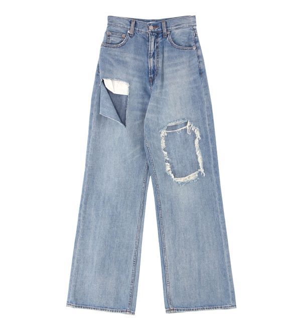 EVRIS「スクエアダメージワイドパンツ」|デニム|