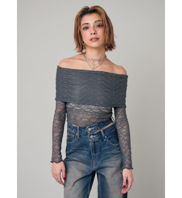 EVRIS「レースオフショルカットトップス」|Tシャツ・カットソー|