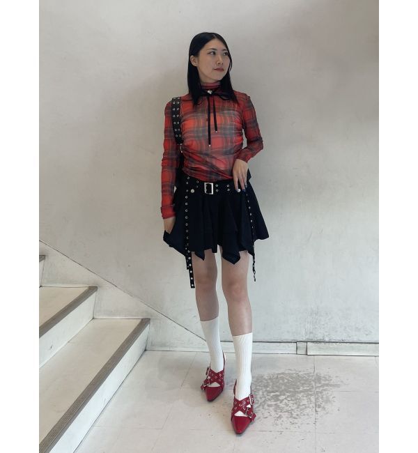 jouetie「チェックパターンギャザーシアートップス」|Tシャツ・カットソー|