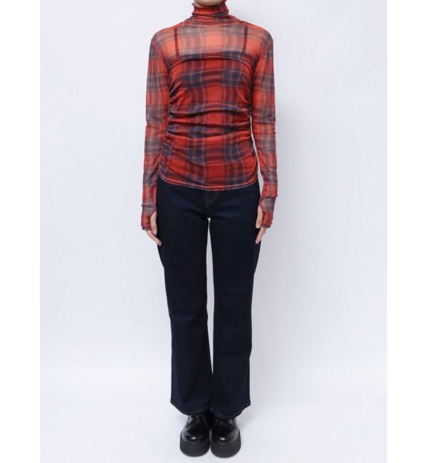 jouetie「チェックパターンギャザーシアートップス」|Tシャツ・カットソー|