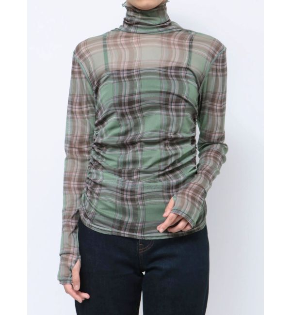 jouetie「チェックパターンギャザーシアートップス」|Tシャツ・カットソー|