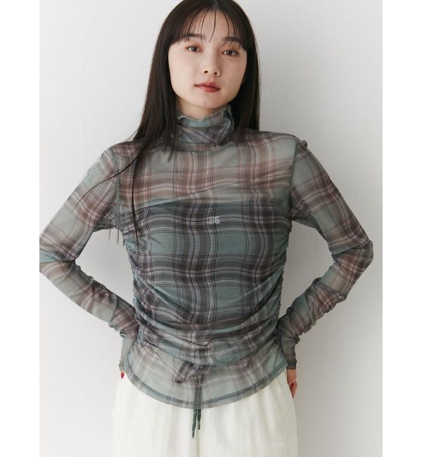 jouetie「チェックパターンギャザーシアートップス」|Tシャツ・カットソー|