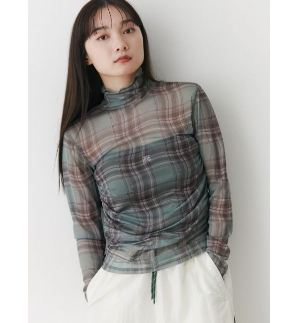 jouetie「チェックパターンギャザーシアートップス」|Tシャツ・カットソー|