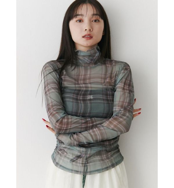 jouetie「チェックパターンギャザーシアートップス」|Tシャツ・カットソー|