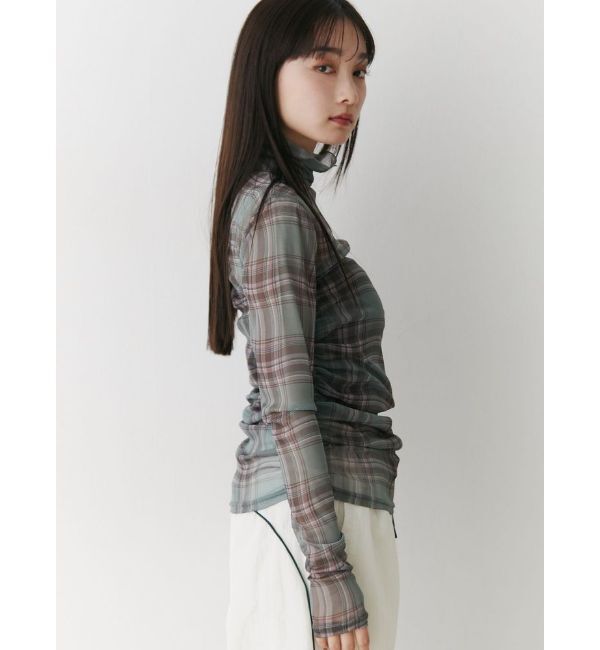 jouetie「チェックパターンギャザーシアートップス」|Tシャツ・カットソー|