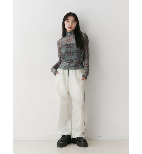 jouetie「チェックパターンギャザーシアートップス」|Tシャツ・カットソー|