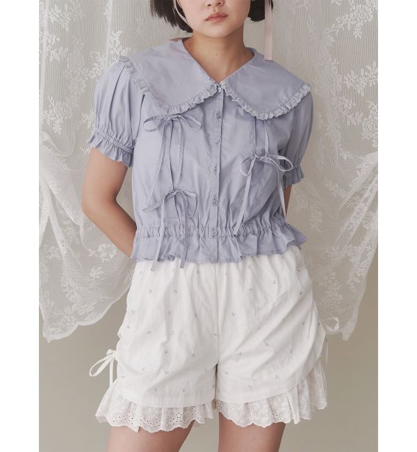 merry jenny「タックリボンブラウス」|シャツ・ブラウス|ブルー