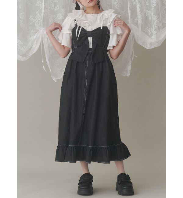 merry jenny「BIGリボンデニムキャミワンピース」|ワンピース|ブラック