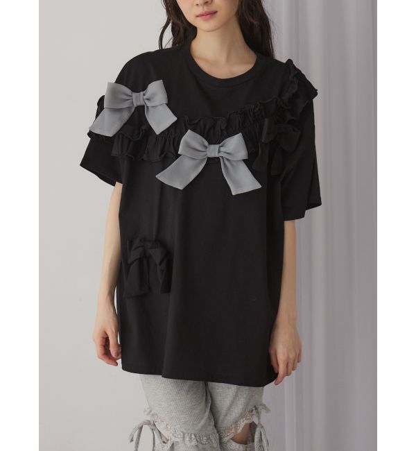 merry jenny「ribbon frill big tee」|Tシャツ・カットソー|ブラック
