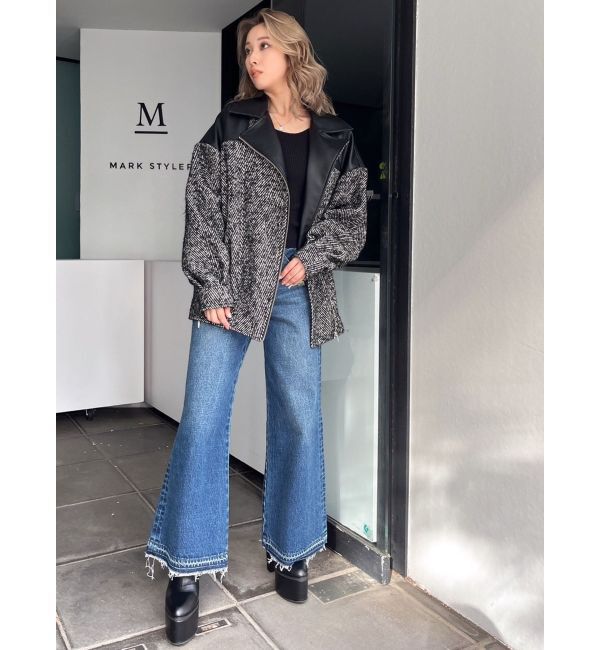 GYDA「ツイード異素材ライダースジャケット【SETUP着用可】」|ライダースジャケット|