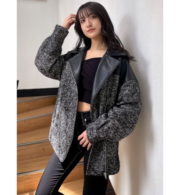 GYDA「ツイード異素材ライダースジャケット【SETUP着用可】」|ライダースジャケット|