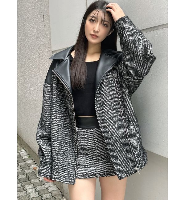 GYDA「ツイード異素材ライダースジャケット【SETUP着用可】」|ライダースジャケット|