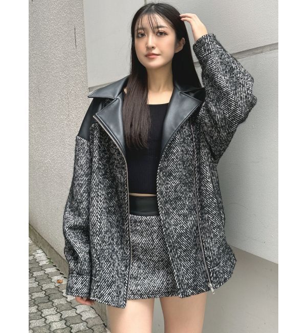 GYDA「ツイード異素材ライダースジャケット【SETUP着用可】」|ライダースジャケット|