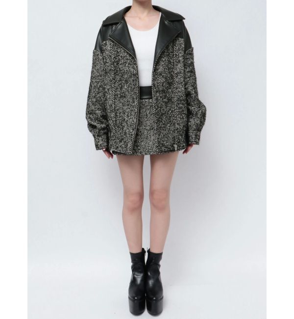 GYDA「ツイード異素材ライダースジャケット【SETUP着用可】」|ライダースジャケット|