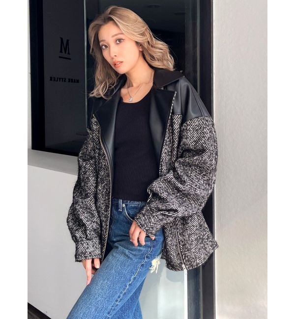 GYDA「ツイード異素材ライダースジャケット【SETUP着用可】」|ライダースジャケット|