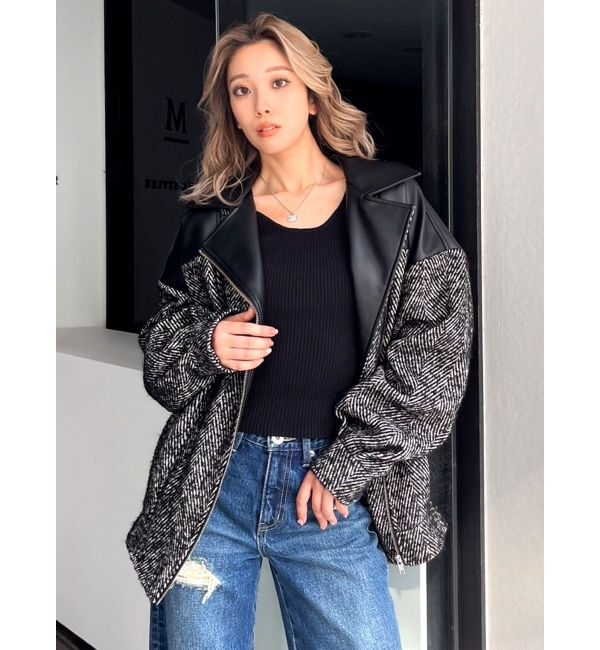 GYDA「ツイード異素材ライダースジャケット【SETUP着用可】」|ライダースジャケット|