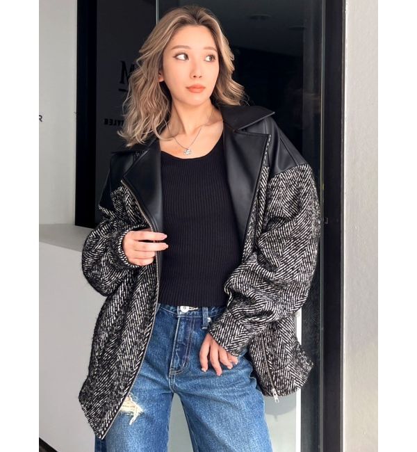 GYDA「ツイード異素材ライダースジャケット【SETUP着用可】」|ライダースジャケット|