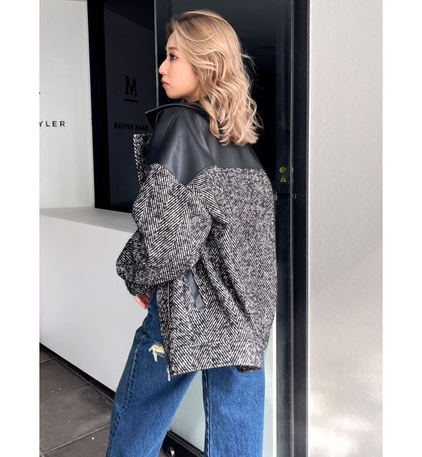 GYDA「ツイード異素材ライダースジャケット【SETUP着用可】」|ライダースジャケット|