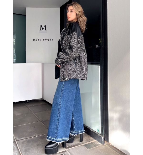 GYDA「ツイード異素材ライダースジャケット【SETUP着用可】」|ライダースジャケット|