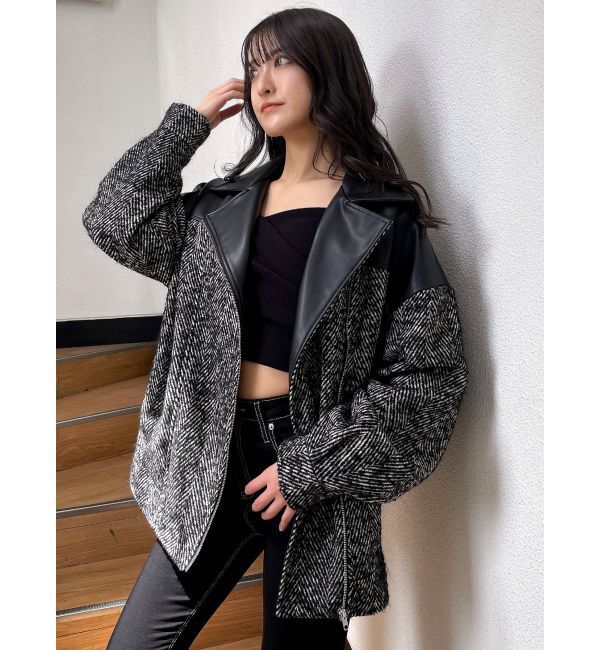 GYDA「ツイード異素材ライダースジャケット【SETUP着用可】」|ライダースジャケット|ダークミックス