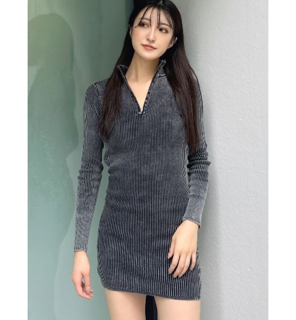 GYDA「ブリーチハーフZIP long sleeveニットワンピース」|ワンピース|ブラック
